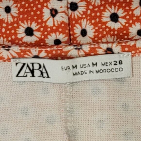 NWOT Zara Red Orange Daisy Print V-Neck Button Front Stretch Dress - M - Picture 6 of 8